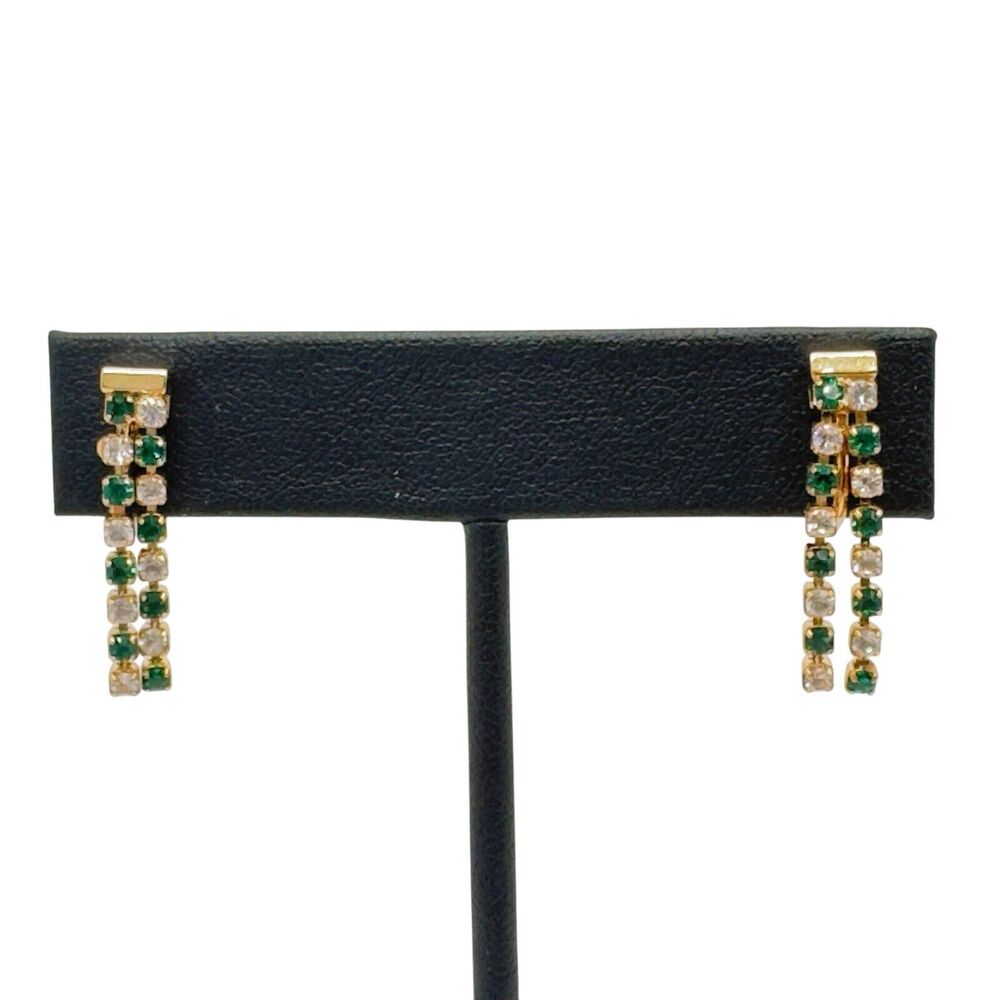 Vintage 1982 Avon Galaxy of Color Simulated Emerald Rhinestone Earrings Clip On